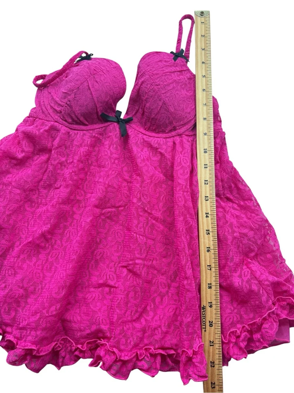 La Senza Perfectly Me Lace Baby Doll Top  in Pink with Black Bows Size Medium - Picture 11 of 16